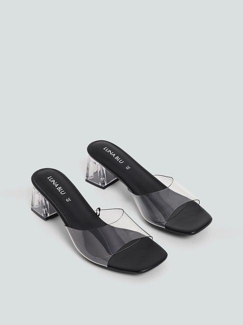 luna blu by westside transparent cup mule black sandals