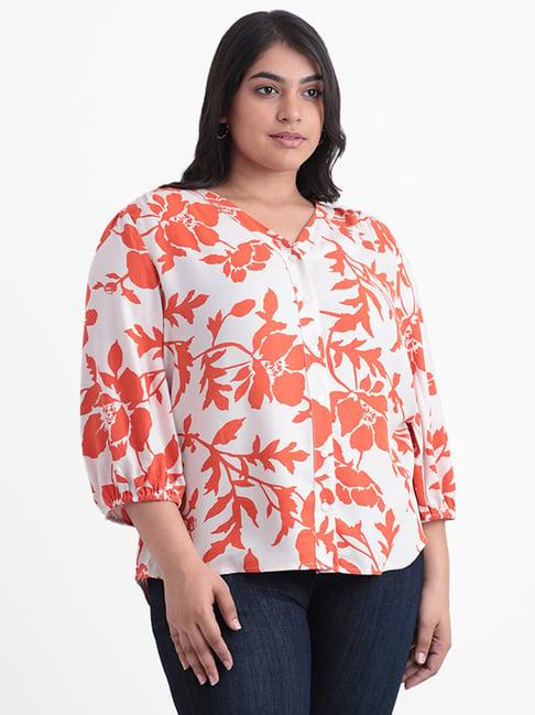 gia by westside white & orange floral relaxed fit mabel blouse shirt