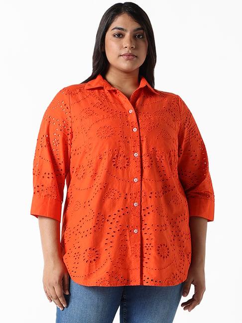 gia by westside orange embroidered relaxed fit wayne blouse shirt