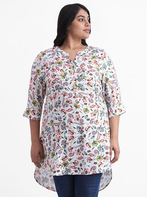 gia by westside white printed floral relaxed fit oasis tunic