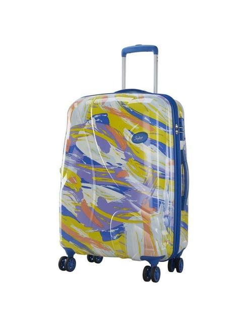 skybags abstract yellow & blue printed hard medium trolley bag - 49 cm