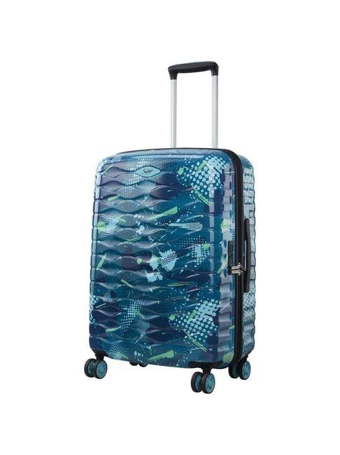 skybags camoflex blue & green printed hard large trolley bag - 56 cm