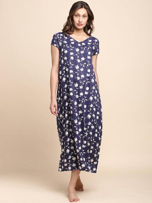 van heusen allover print and v-neck allover print night dress - lilac floral