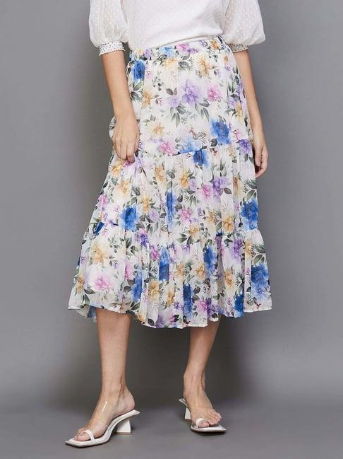 code by lifestyle white printed a-line skirt