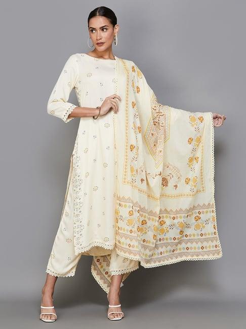 melange by lifestyle cream cotton printed dupatta