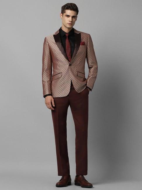 louis philippe gods & kings brown slim fit printed two piece suit