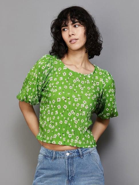 ginger by lifestyle green floral print crop top