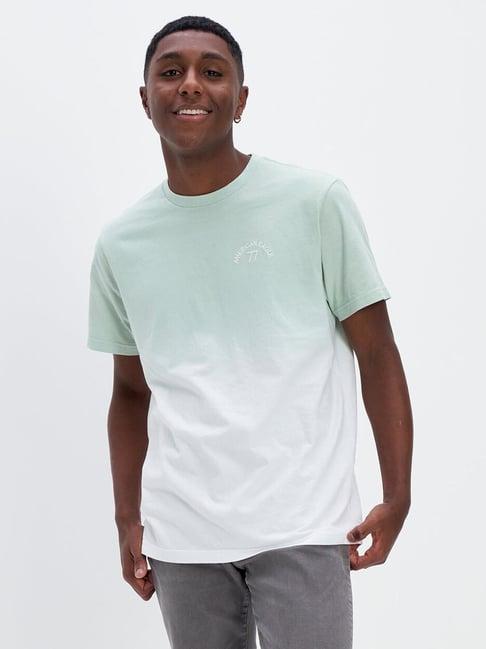 american eagle outfitters green cotton regular fit ombre t-shirt