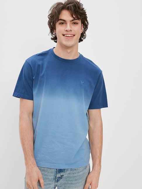 american eagle outfitters blue cotton regular fit ombre t-shirt