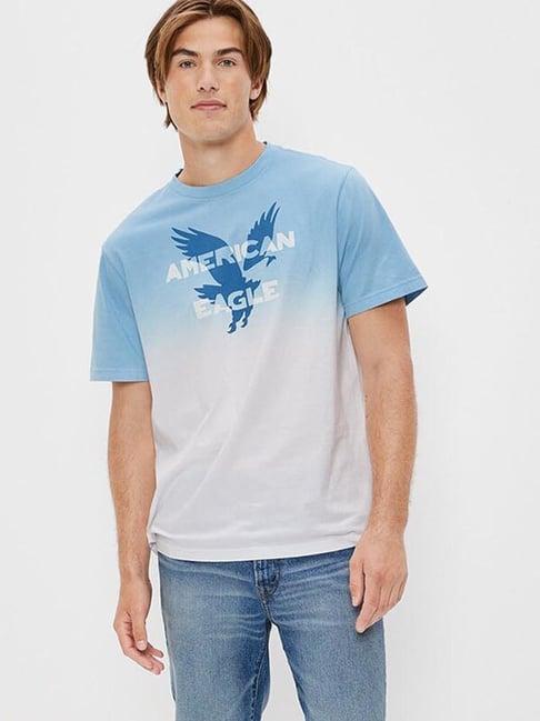 american eagle outfitters blue cotton regular fit ombre t-shirt