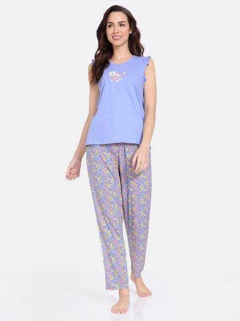 zivame blue printed top with pyjamas