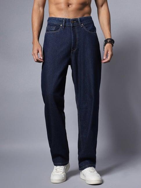 high star dark blue relaxed fit cotton lightly washed jeans