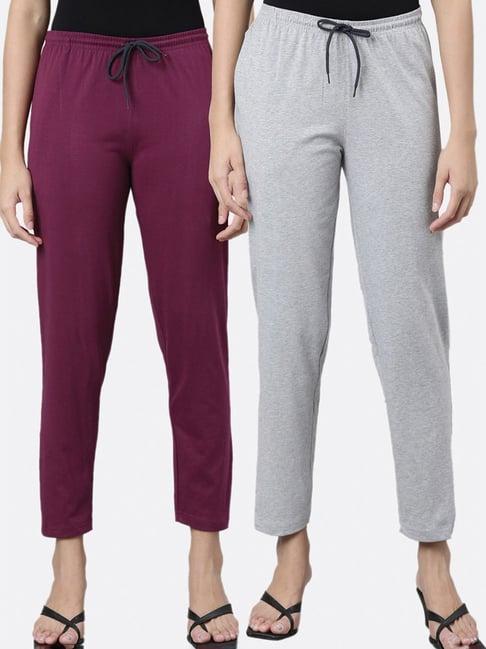 kryptic burgundy & grey cotton mid rise pants - pack of 2