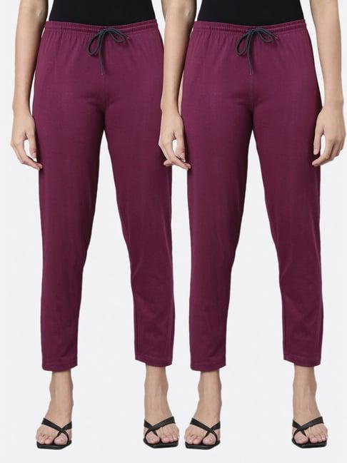 kryptic burgundy cotton mid rise pants - pack of 2