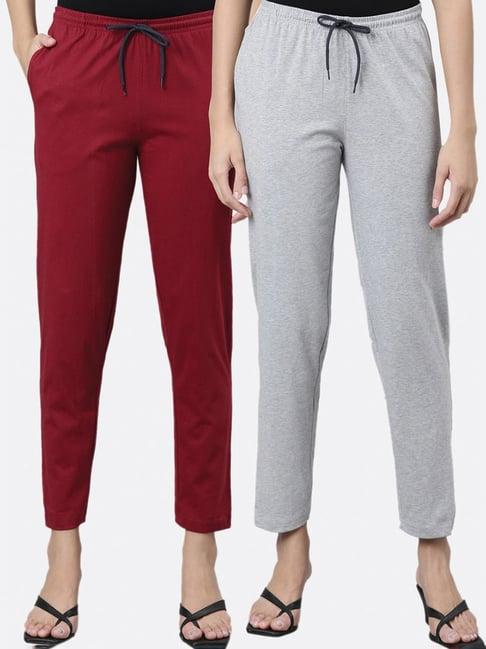 kryptic maroon & grey cotton mid rise pants - pack of 2