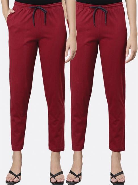 kryptic maroon cotton mid rise pants - pack of 2