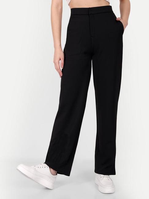 broadstar black straight fit trousers