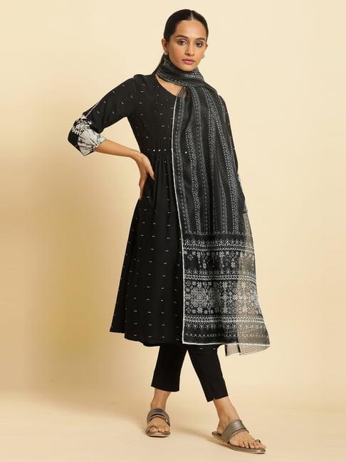 w grey printed dupatta