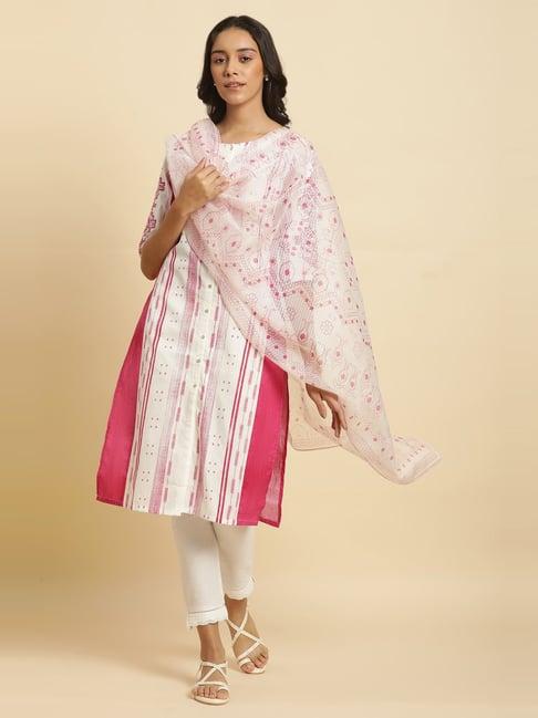 w cream printed dupatta