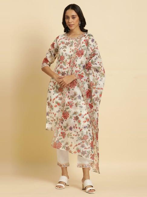 w cream floral print dupatta