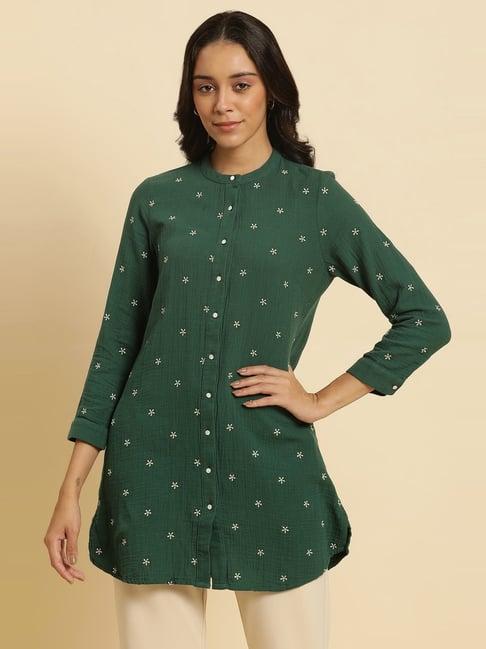 w green cotton embroidered tunic