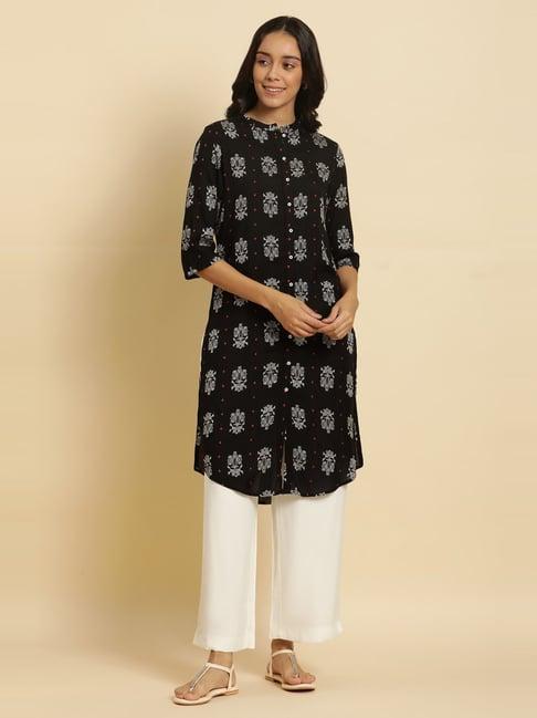 w black embroidered straight kurti