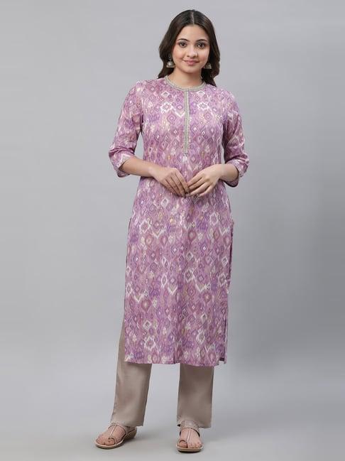 aurelia purple cotton printed straight kurta