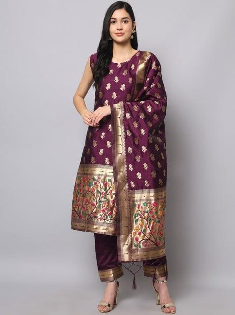 vredevogel purple woven pattern kurta pant set with dupatta