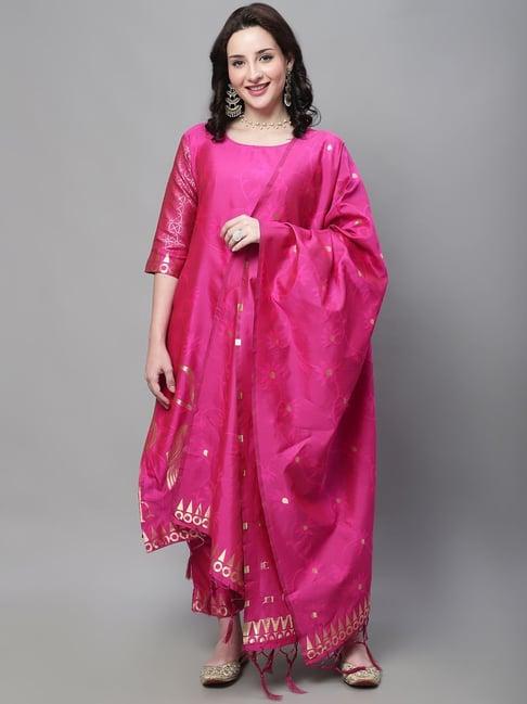 vredevogel pink woven pattern kurta pant set with dupatta