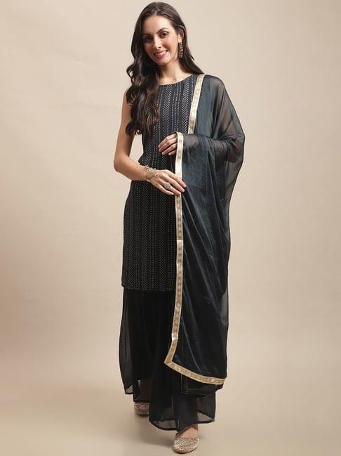 vredevogel grey embellished kurta palazzo set with dupatta