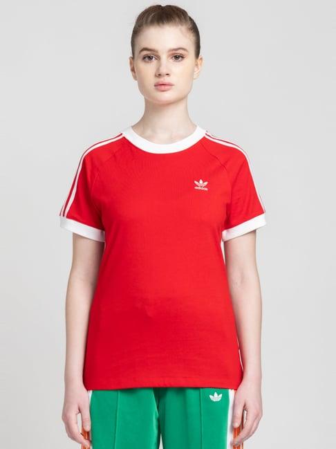 adidas originals red cotton striped t-shirt