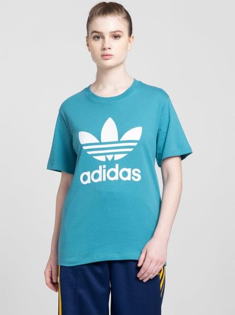 adidas originals blue cotton printed t-shirt