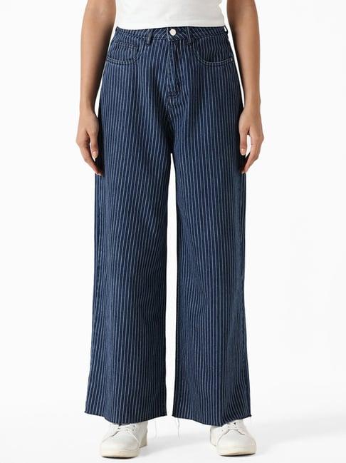 nuon by westside dark blue and white striped denim fern jeans