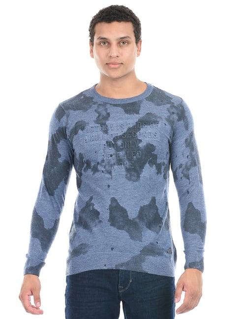 cloak & decker by monte carlo blue regular fit self design sweater