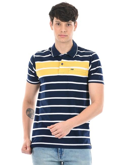 cloak & decker by monte carlo navy regular fit striped polo t-shirt