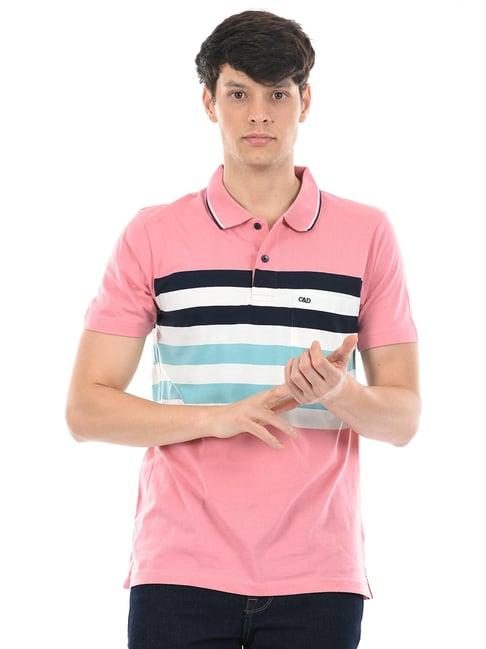 cloak & decker by monte carlo pink regular fit striped polo t-shirt