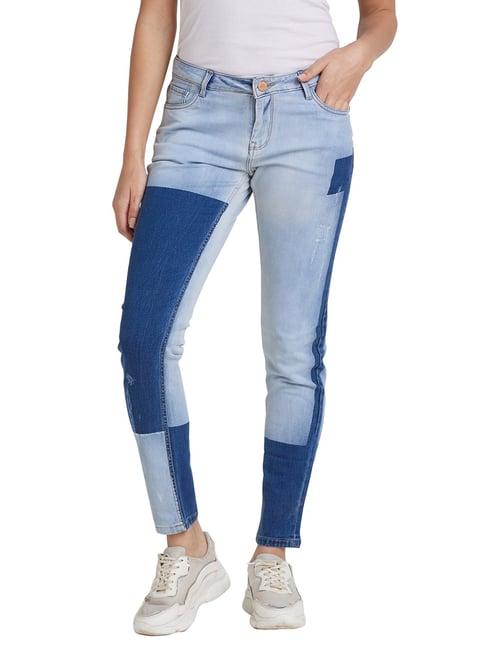 being human blue color-block boyfriend fit mid rise jeans