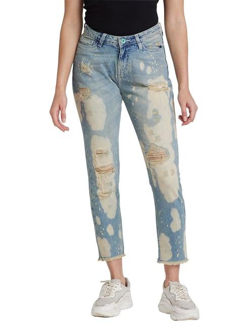 being human blue distressed boyfriend fit mid rise jeans