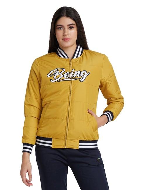 being human yellow printed bomber jacket