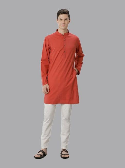 cavallo by linen club red regular fit kurta