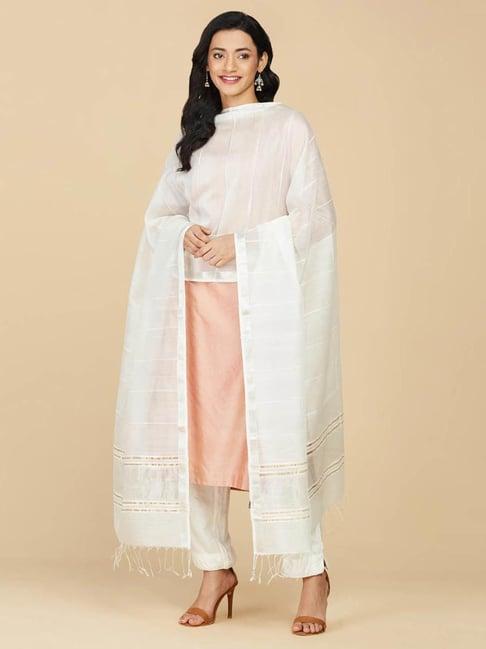 fabindia off white cotton silk printed dupatta