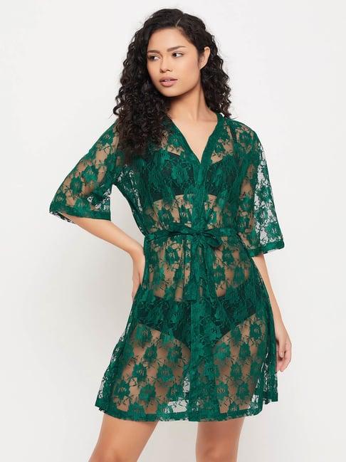 clovia green lace robe