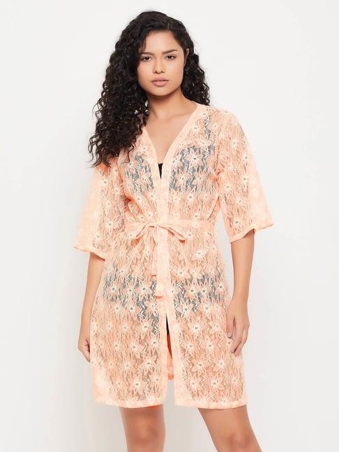 clovia peach lace robe