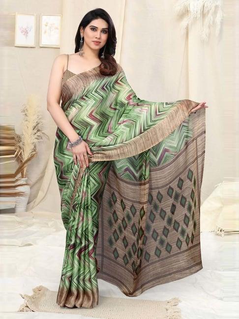 mirchi fashion green printed saree with unstitched blouse