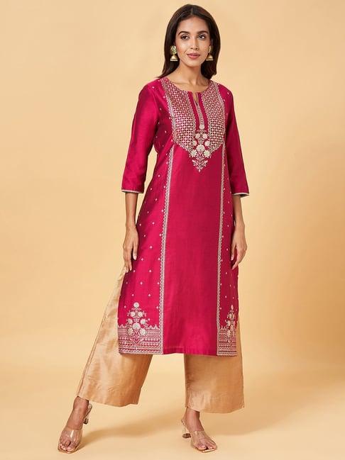 rangmanch by pantaloons fuchsia printed straight kurta