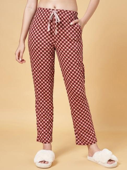 dreamz by pantaloons maroon cotton chequered pyjamas