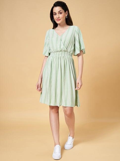 honey by pantaloons green striped a-line dress