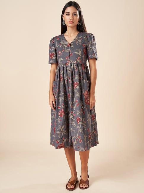 akkriti by pantaloons grey printed a-line dress