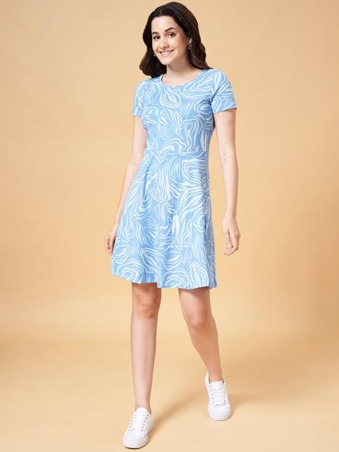 honey by pantaloons blue printed a-line dress