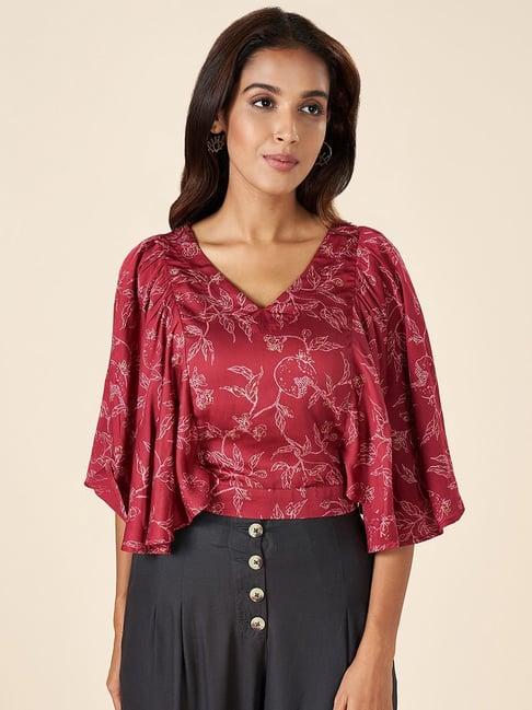 akkriti by pantaloons crimson red printed top